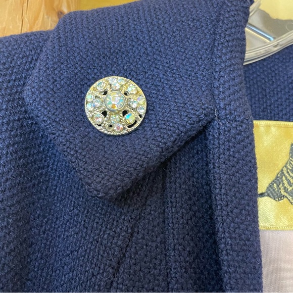 Vintage Rothmoor Coat Navy Blue Wool 40s Union Made A Line Pockets Jewel Accents - Picture 6 of 16